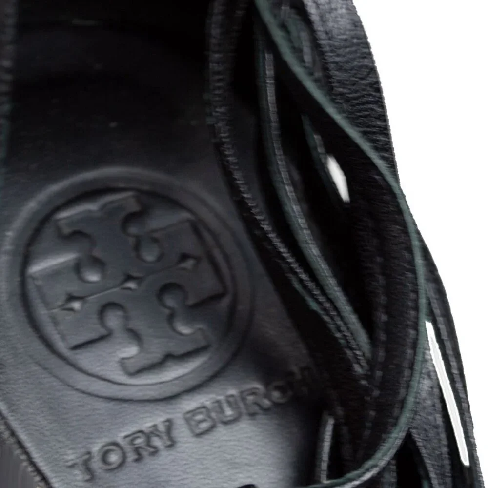 Tory Burch Leather Crystal Emblellishment Black Heel Shoe